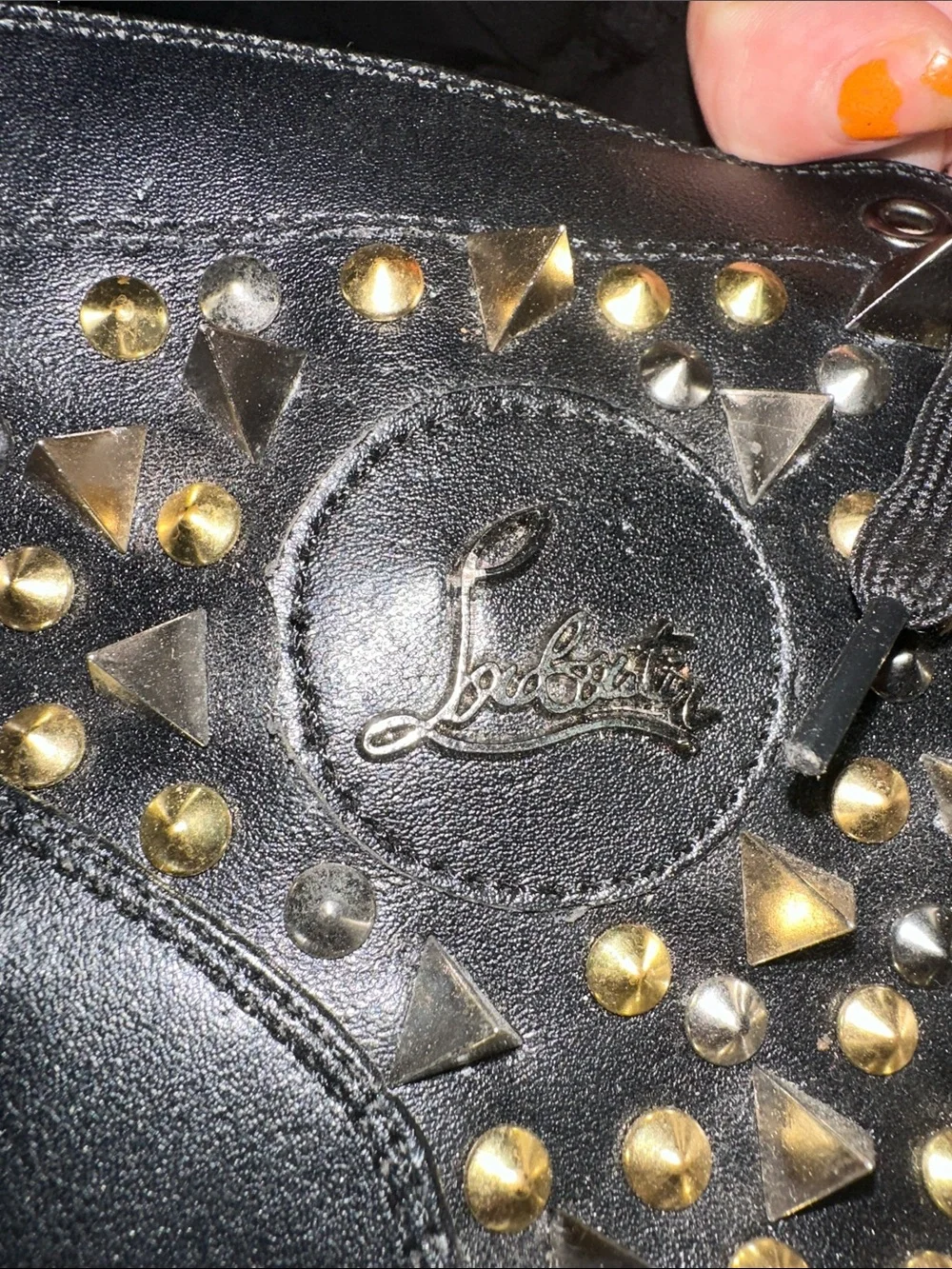Christian Louboutin Black Leather Spike-Stud High-Top Sneakers